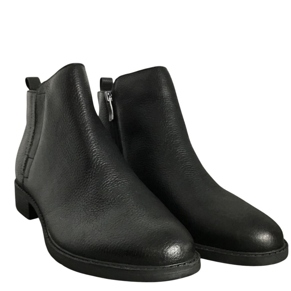 Black Leather Side Zip Ankle Boots Women's Size 12M minimalist witchy gothic - Picture 3 of 10